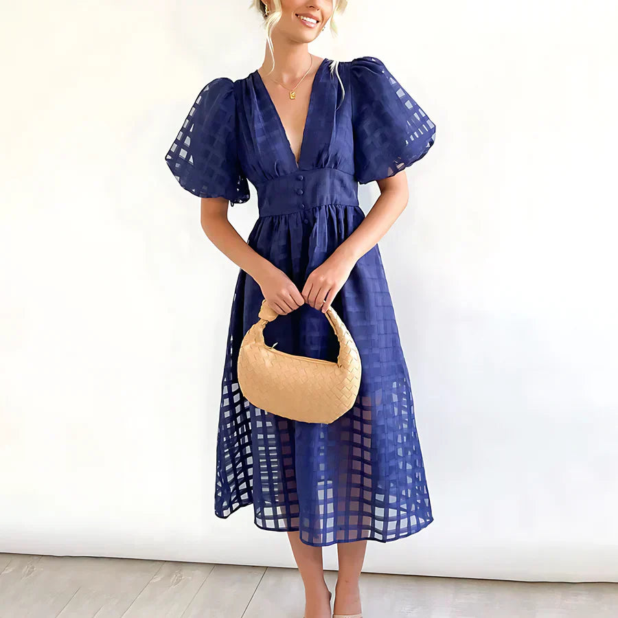 Cindy™ | Klassisches Midi-Kleid mit Puffärmeln