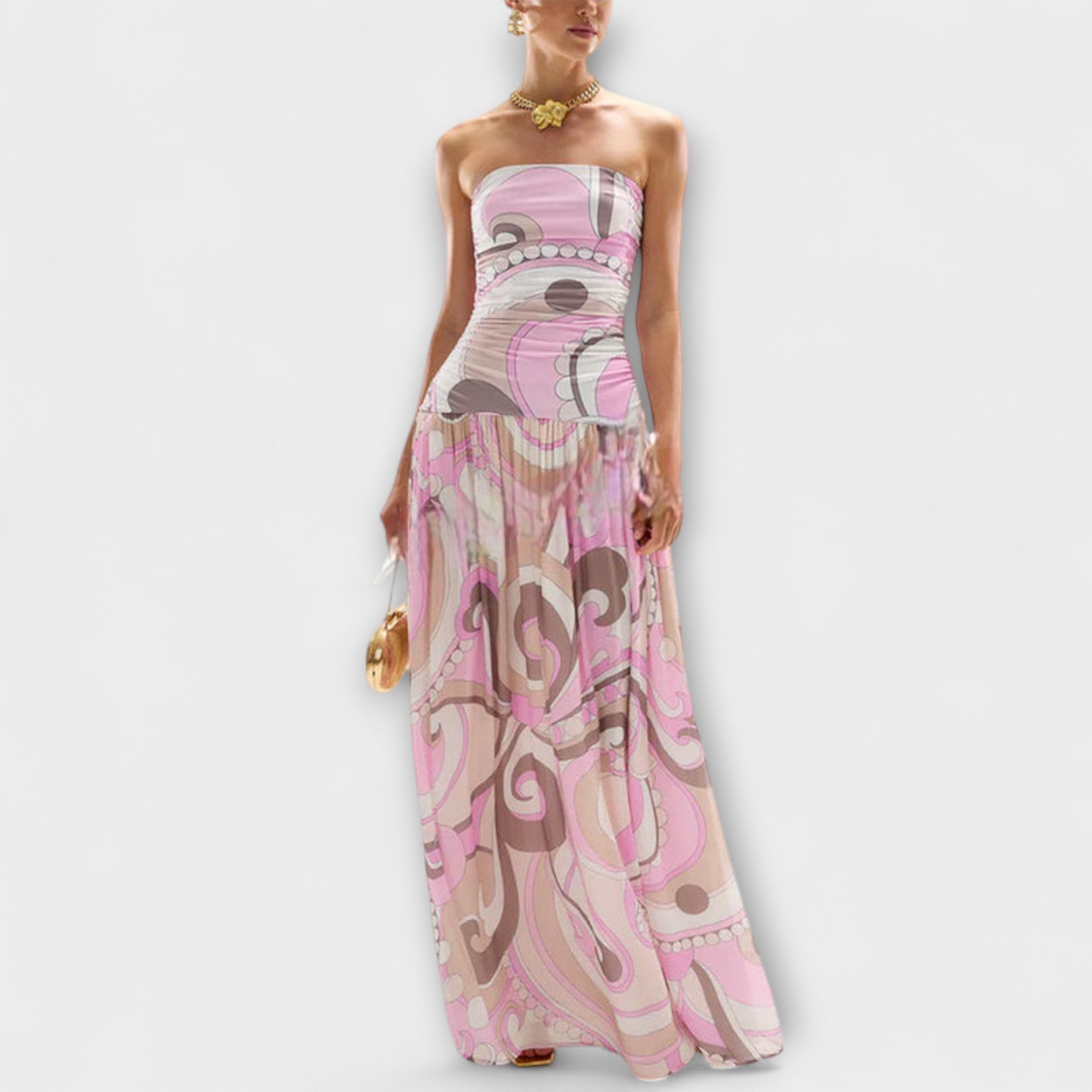 Aurora - Atemberaubendes pastellfarbenes schulterfreies Maxikleid
