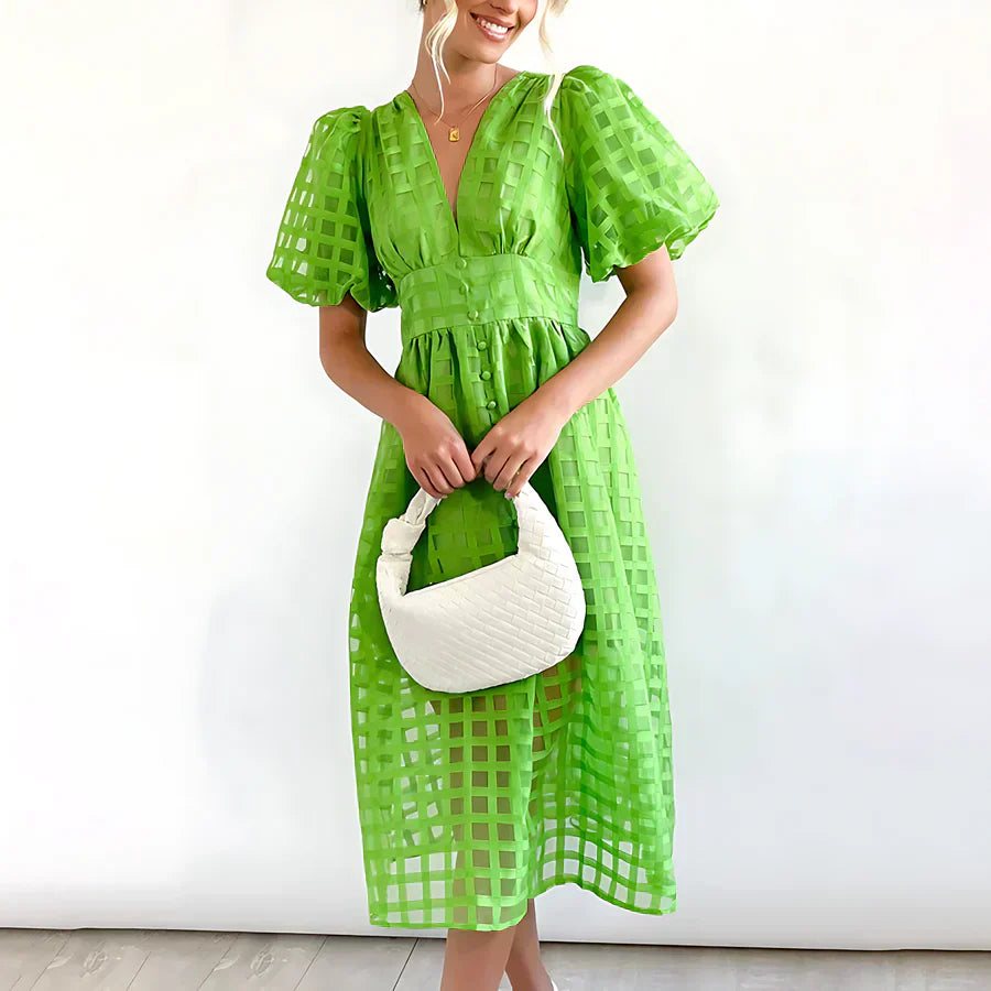 Cindy™ | Klassisches Midi-Kleid mit Puffärmeln