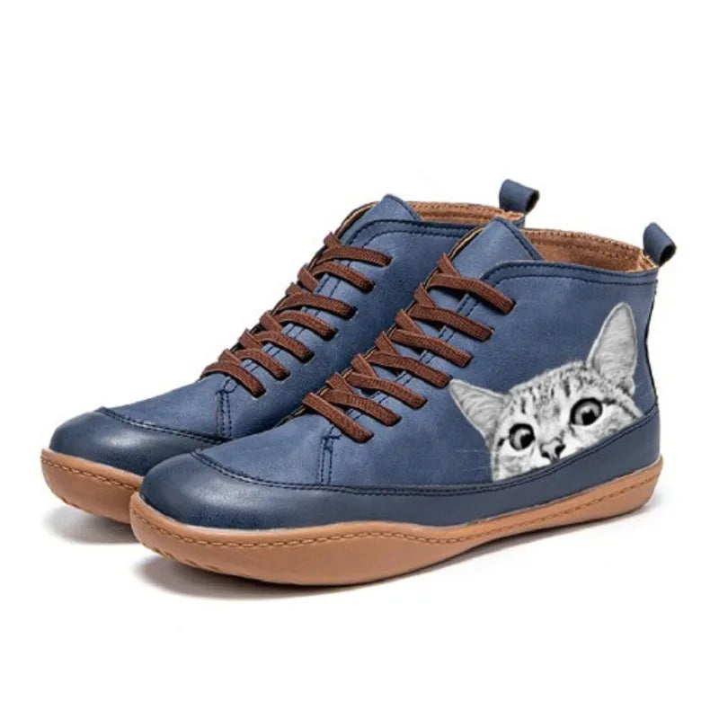 Fenna -  Leder-Stiefeletten Für Katzenliebhaber