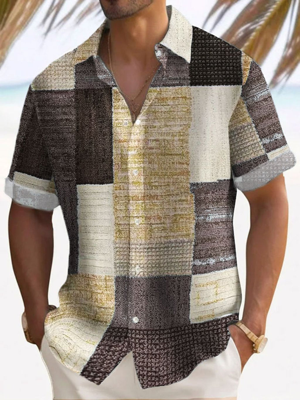 Luftiges Patchwork Herren Kurzarmhemd