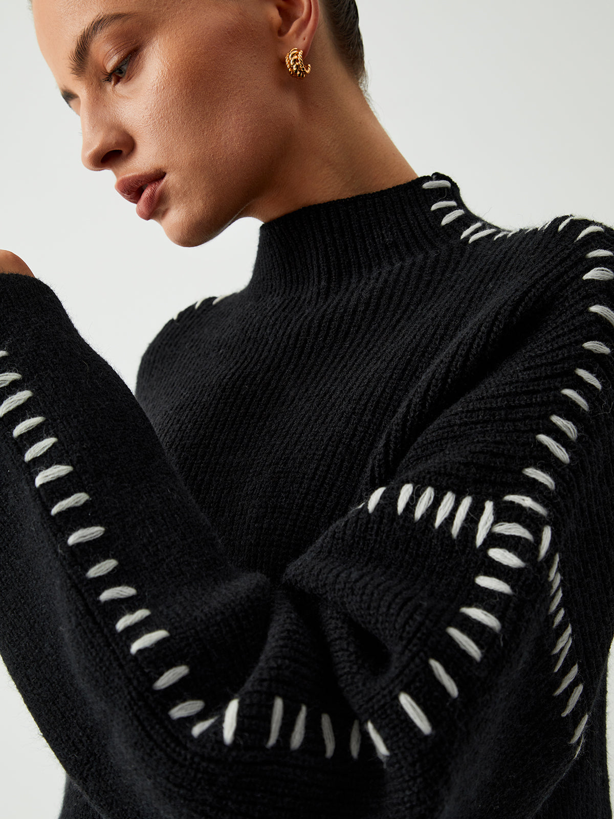 Alma | Oversize-Dolcevita-Pullover mit Piqué-Details