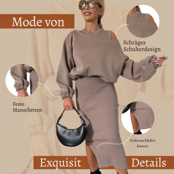 Damen-Set mit schrägem Schulterdesign, Sweatshirt und ärmelloser Kleid