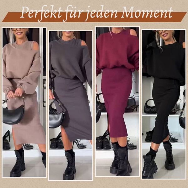 Damen-Set mit schrägem Schulterdesign, Sweatshirt und ärmelloser Kleid