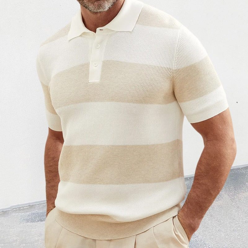 Gestreiftes Herren Strick-Poloshirt