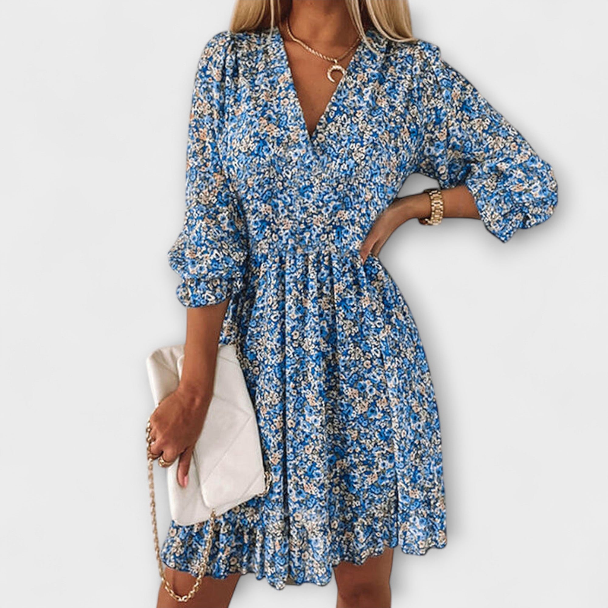 Aurora Blumiges Puffärmelkleid für Damen