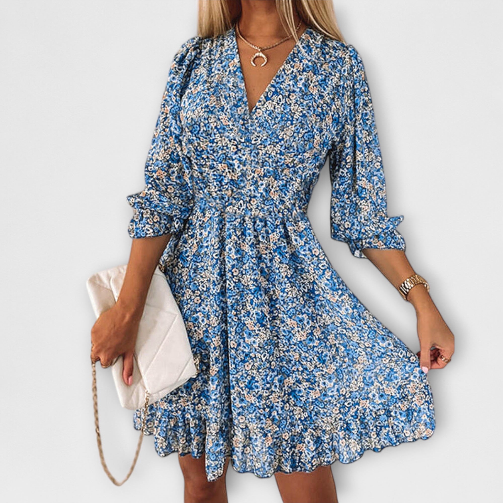 Aurora Blumiges Puffärmelkleid für Damen