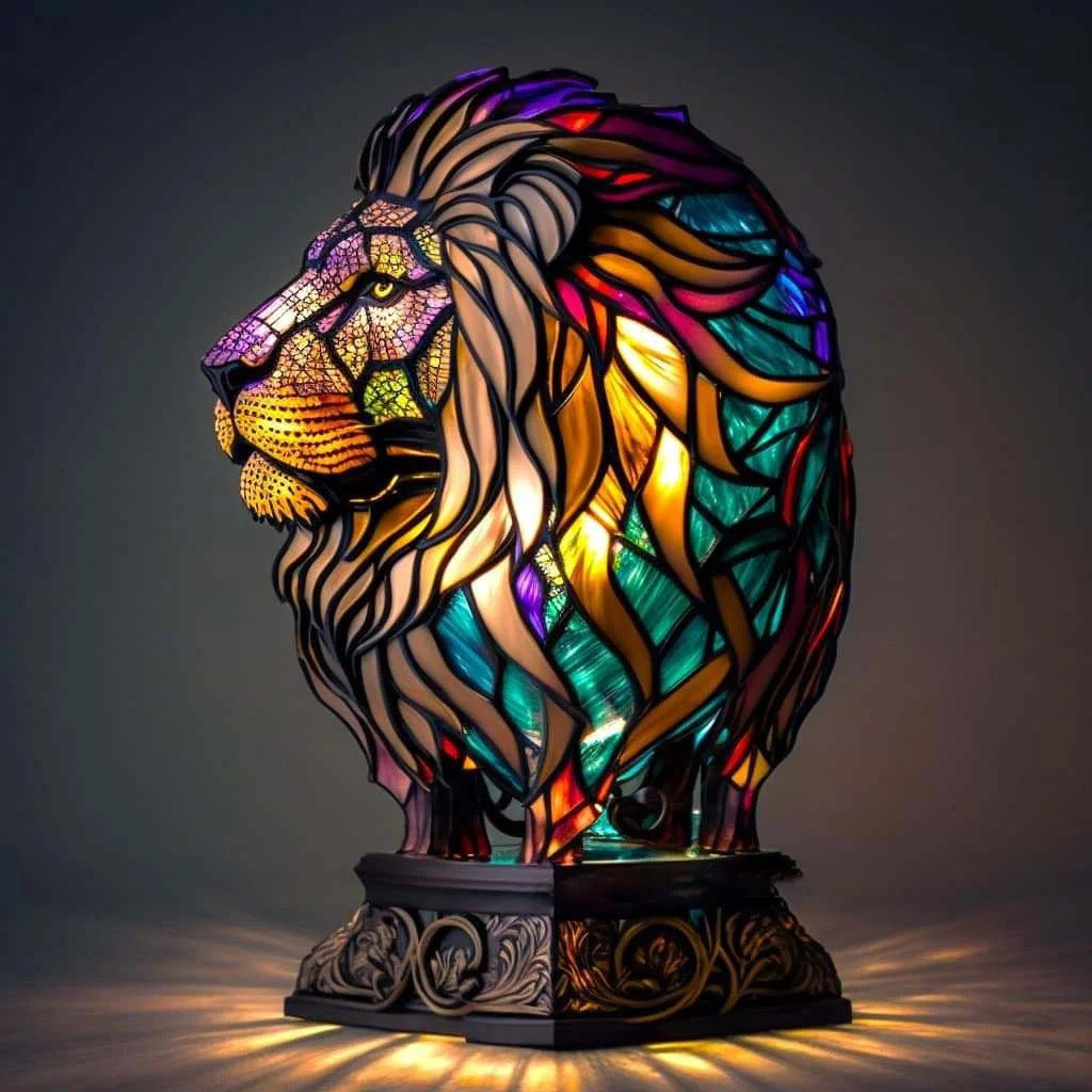 Minette – Magische Löwenlampe aus buntem Glas
