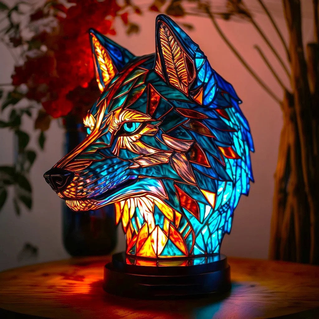 Fifou – Magische Wolfslampe aus farbigem Glas