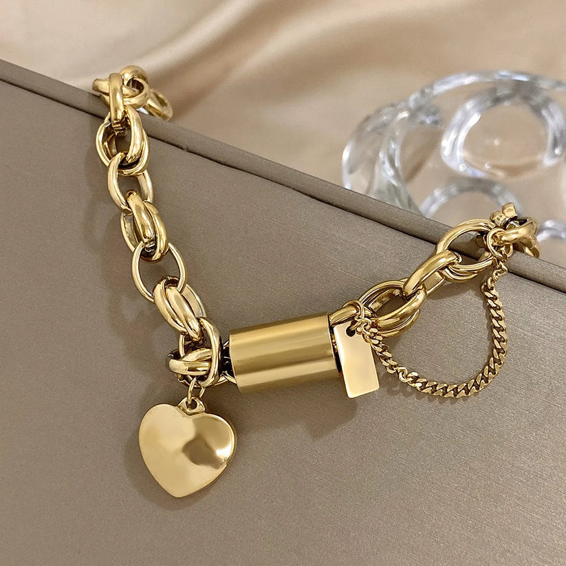 Chunky Hearted Armband | Gold