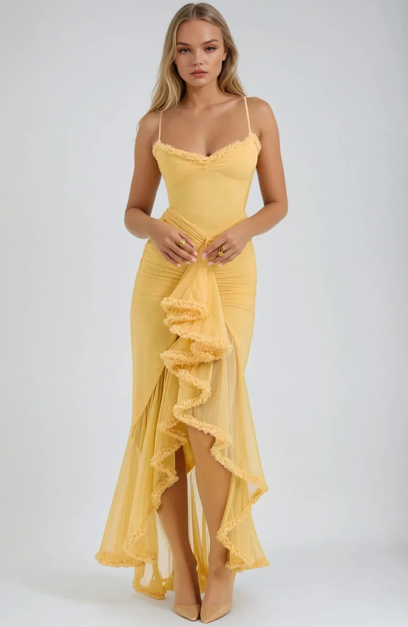 Clarissa™ | Maxi-Kleid aus gelbem Netz