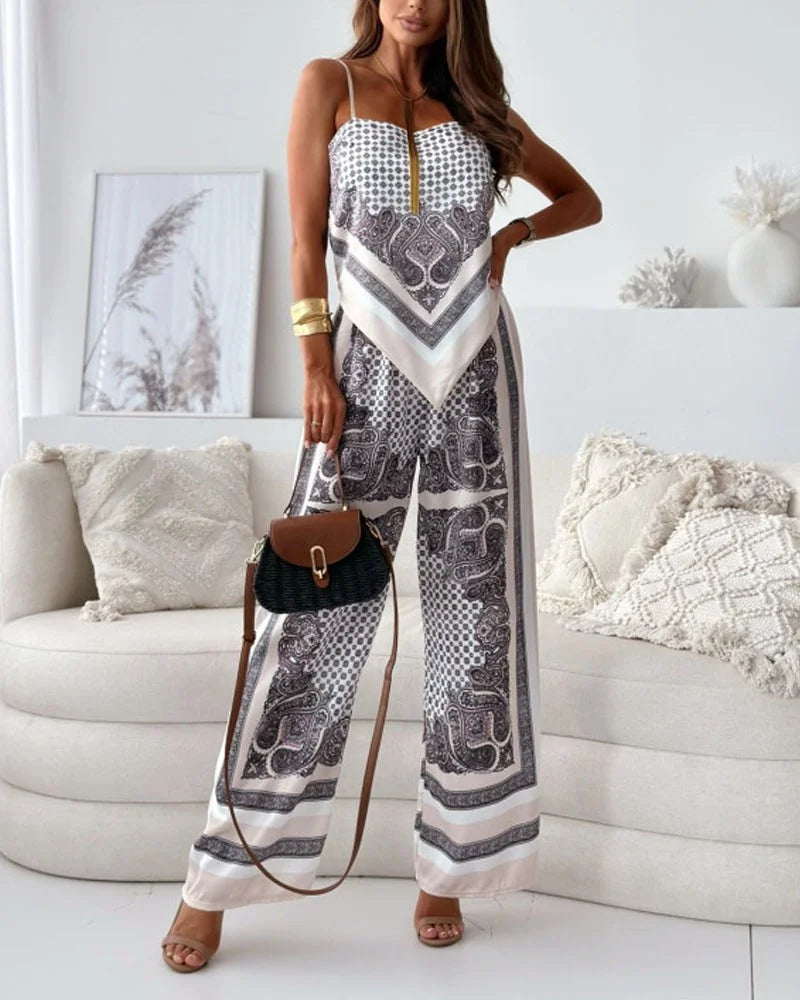 Alya | Elegantes zwei-teiliges Set mit Gilet und bedruckten Hosen mit Schnürung
