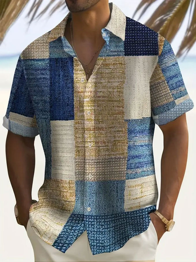 Luftiges Patchwork Herren Kurzarmhemd