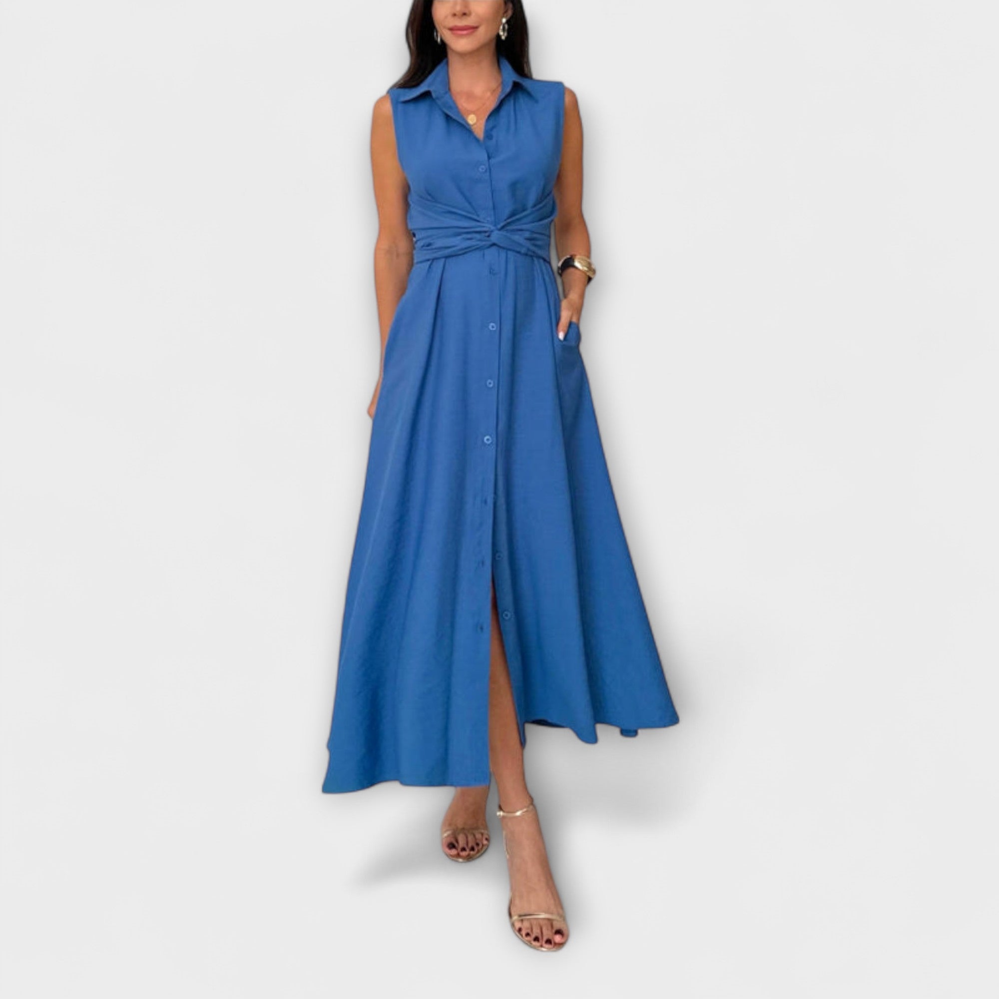 Aurora - Auffälliges, einreihiges Midi-Kleid mit Bindedetail