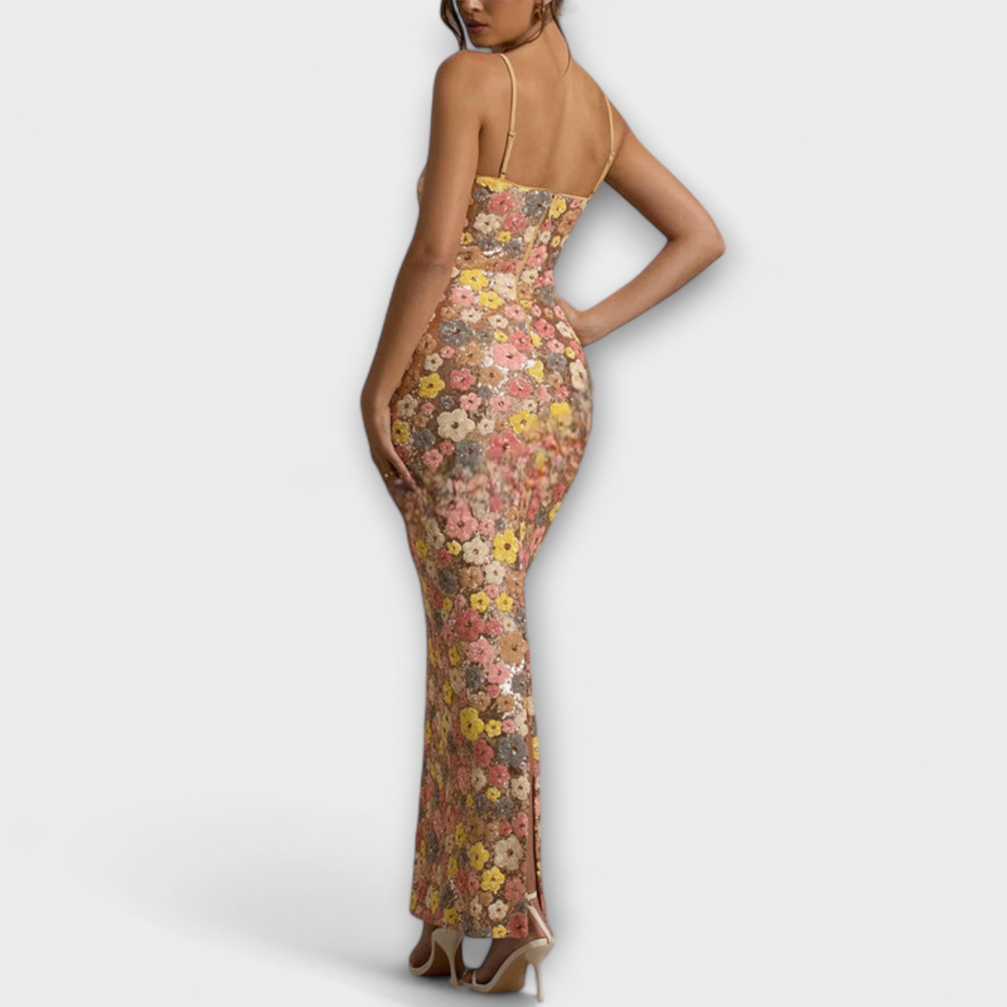 Aoakley - Maxi-Kleid mit floralen Pailletten im 80er-Jahre-Stil