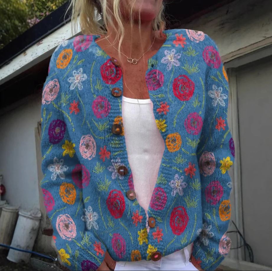 Tilda | Blaues Gilet mit Blumen