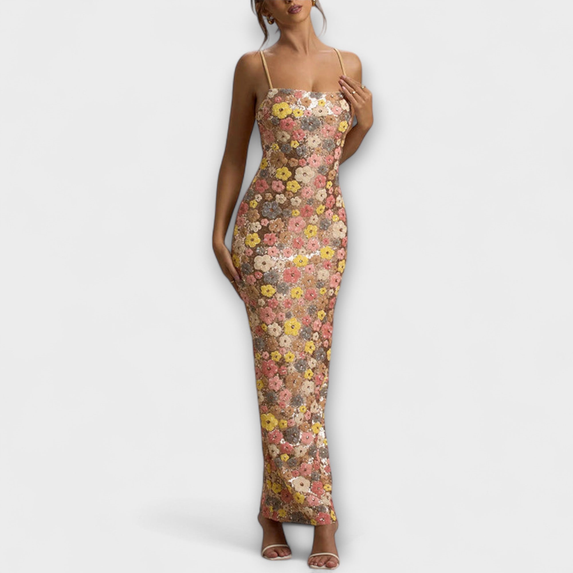 Aoakley - Maxi-Kleid mit floralen Pailletten im 80er-Jahre-Stil