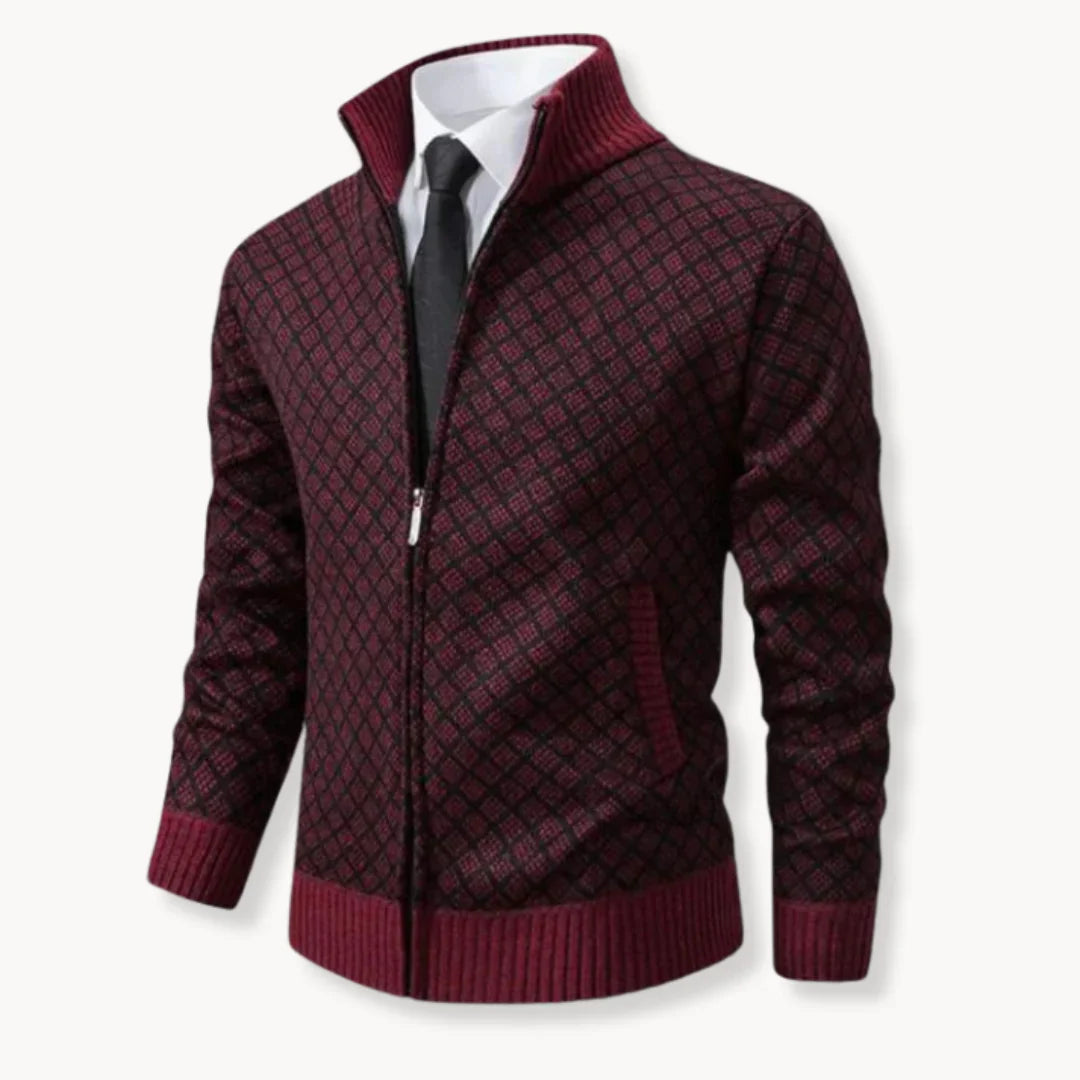 Stehkragen-Strickjacke mit Reißverschluss für Herren