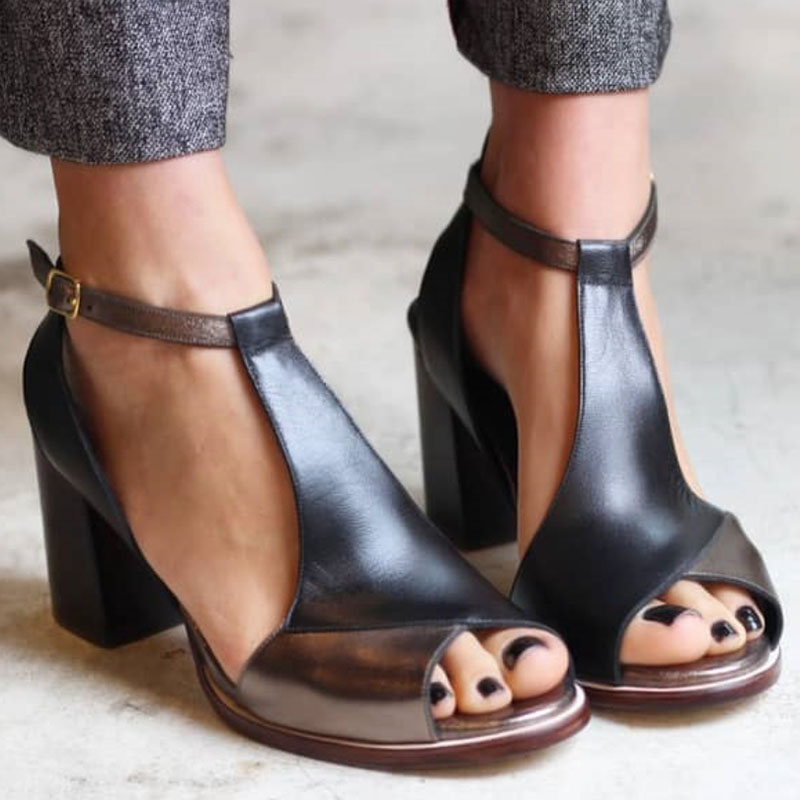 Anyao™ Elegante High Heels mit Offener Spitze im Schwarzem Patchwork – Perfekt für Jeden Anlass
