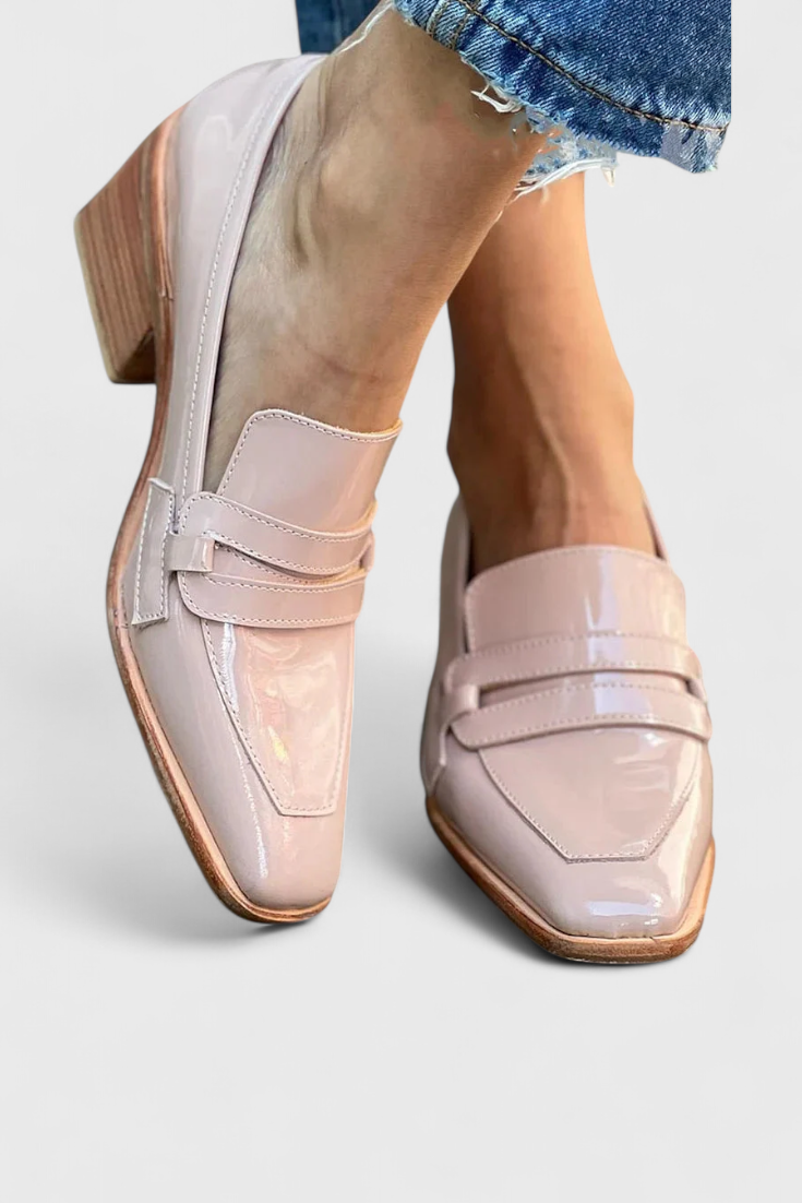 Rosa Lacklederschuhe Sasha mit Quadratzehen und hohem Absatz